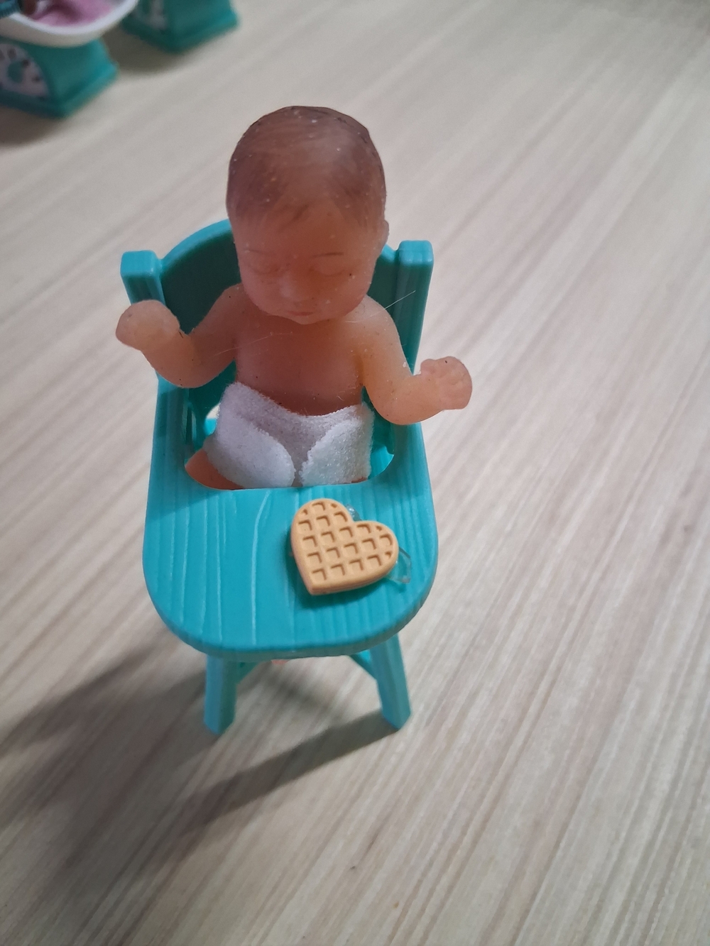 Teal High Chair with Doll and Heart Waffle Accessory - Kids Toys